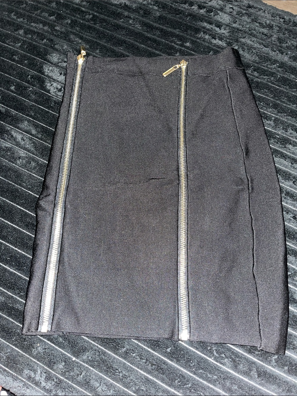 Bebe Black Pencil Skirt with Dual Gold Stylish Zippers